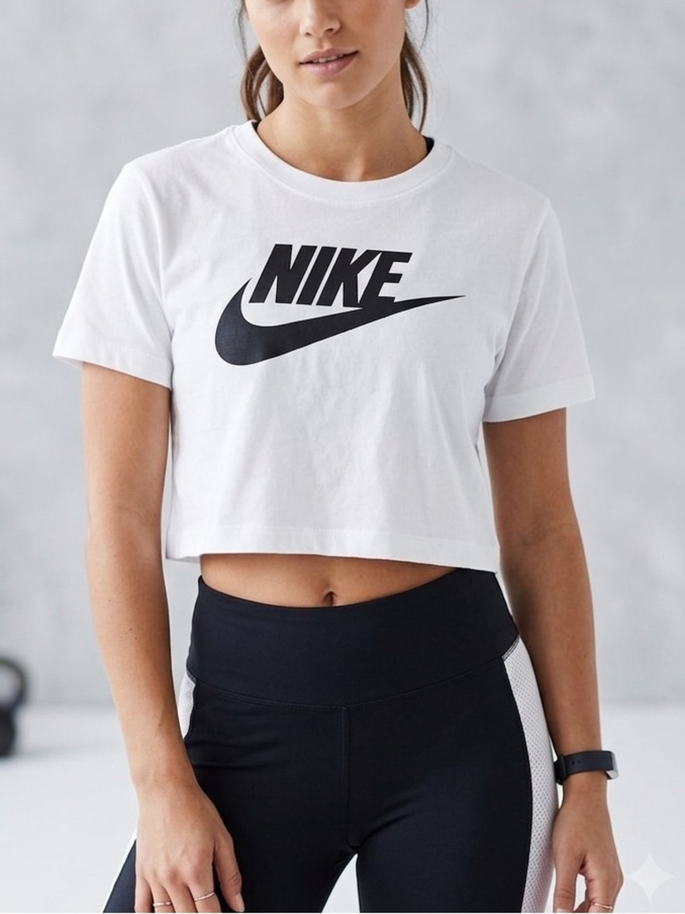 Nike White Cropped Logo Tee